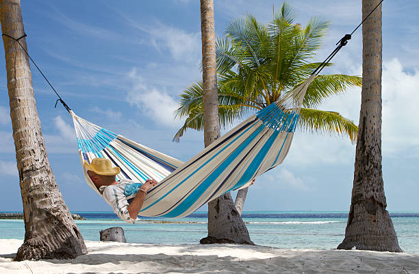 istock Young man sleeping in hammock by the beach 170110632
