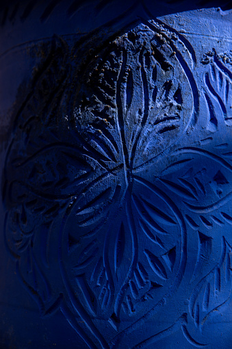 Blue pottery pattern in Marrakech souk flower pot