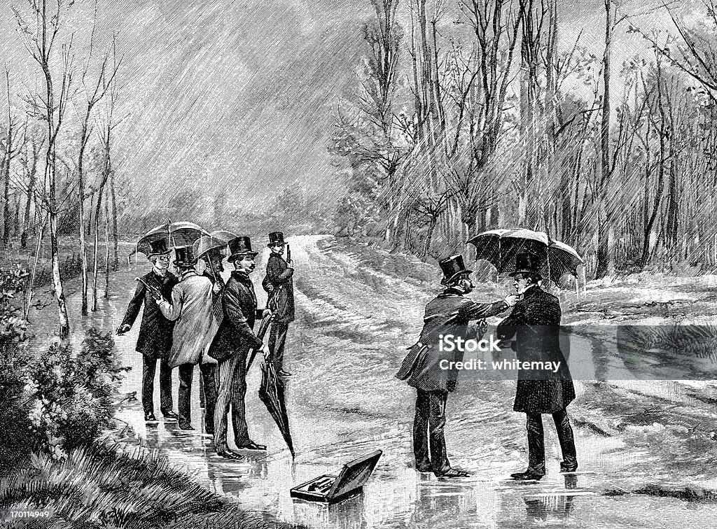 Подготовка для duel в дождь - Стоковые иллюстрации Викторианский стиль роялти-фри