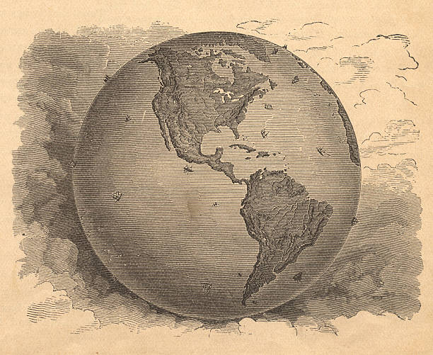 illustrations, cliparts, dessins animés et icônes de old, noir et blanc carte de l'hémisphère occidental, depuis des années 1800 - map world map globe old