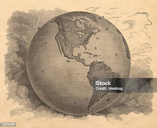 Vecchia Bianco E Nero Mappa Dellemisfero Occidentale Dal 1800 - Immagini vettoriali stock e altre immagini di Globo terrestre