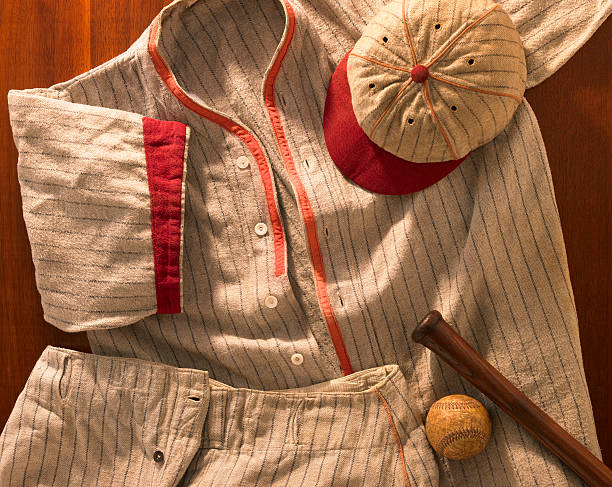 istock Old-time wool baseball uniform with cap, pants and bat 170121768