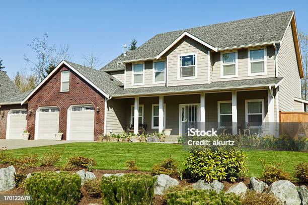 Colonial Style Home With A Perfect Lawn Stock Photo - Download Image Now - House, American Culture, Architecture