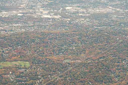 Aerial photograph of fall foliage in Northern New Jersey