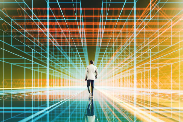 istock Businessman walking in VR environment 1701295415