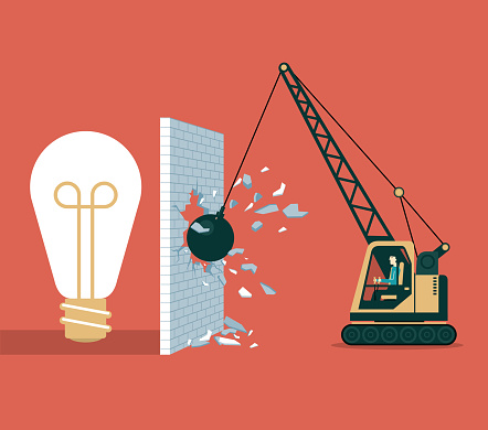 break the wall,ideas is the way out stock illustration