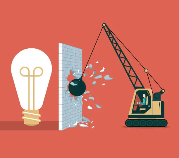 Vector illustration of break the wall, ideas - Wrecking Ball