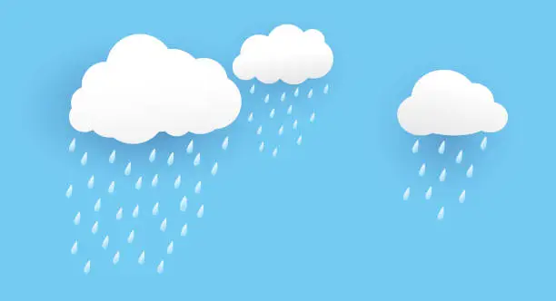 Vector illustration of Cloud and rain, rainy season, weather nature background, Flood natural disaster, vector illustration.