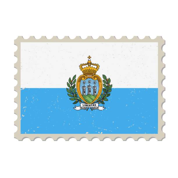 San Marino grunge postage stamp. Vintage postcard vector illustration with national flag of San Marino isolated on white background. Retro style.