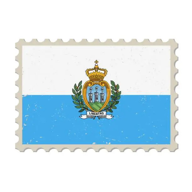 Vector illustration of San Marino grunge postage stamp. Vintage postcard vector illustration with national flag of San Marino isolated on white background. Retro style.