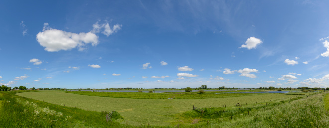 Panoramic view over the river IJssel near the village of Zalk in Overijssel, The Netherlands.