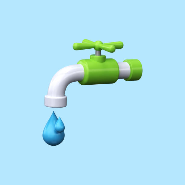 istock 3d faucet with water drops. Concept of ecology. 1701337766