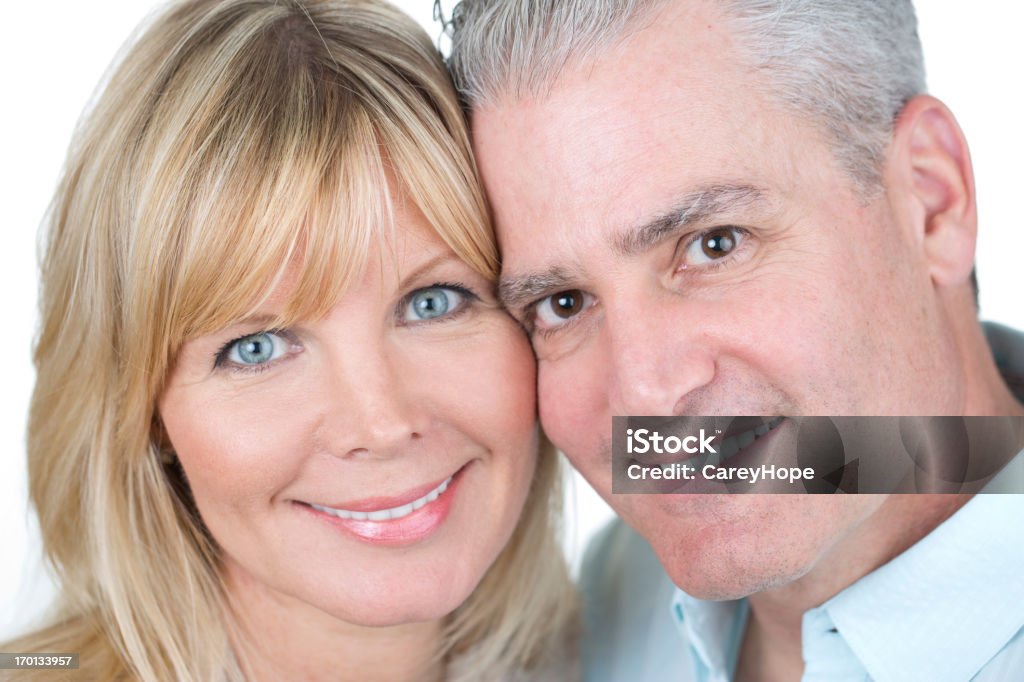 close up of beautiful couple close up of beautiful mature couple on white background 30-39 Years Stock Photo