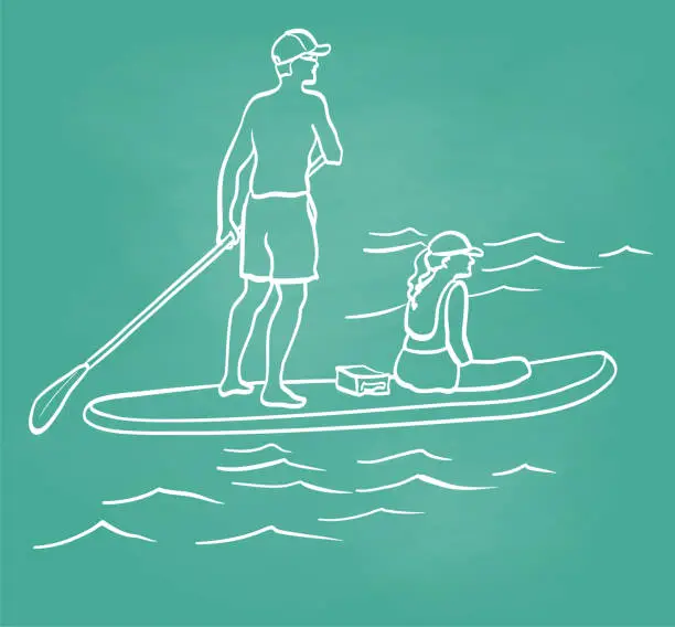 Vector illustration of Paddleboarding Couple Teal