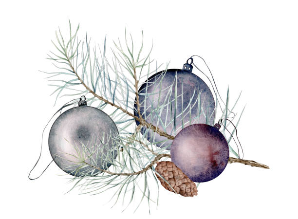 istock Christmas xmas balls, pine branches and cones. New Year watercolor background. Decorative background for header or greeting card. Watercolor hand painting illustration on isolate white background 1701340054
