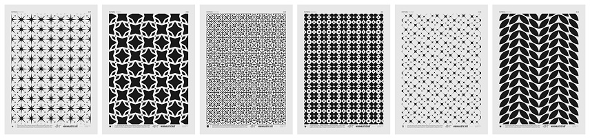 Abstract vector Minimalistic Posters with geometric pattern, Black and White rhythmic repeating texture, creative modern artwork with typically repeated element various shapes, set 7