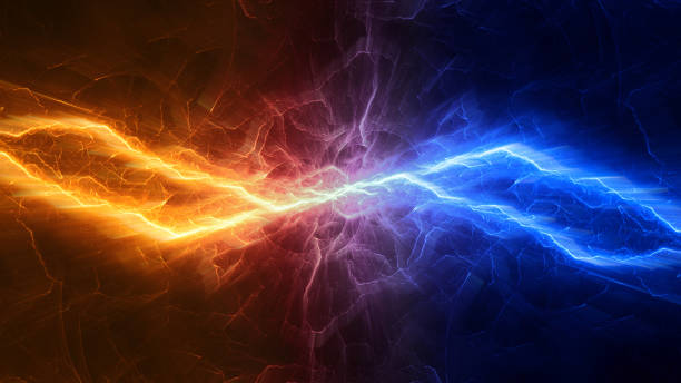istock Fire and Ice fractal lightning background, electrical abstract 1701407919