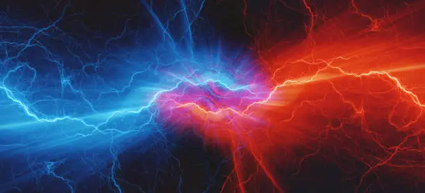 Photo of Red and blue lightning, abstract electrical background