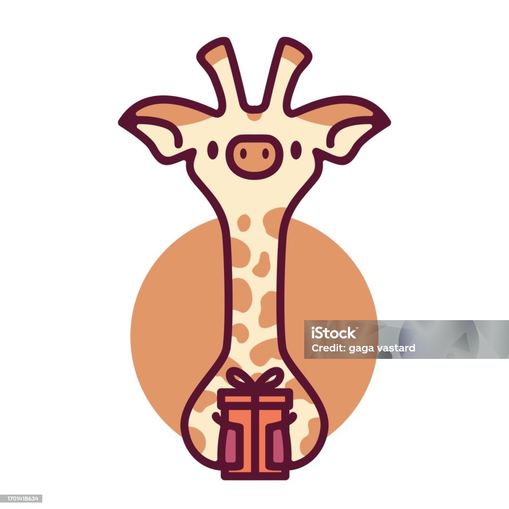 Giraffe Is Holding Birthday Gift Cartoon Mascot Character Vector Icon
