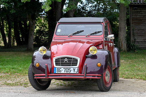 Hillion, Côte du Goëlo, France, September 2, 2023 - Citroen 2CV Charleston from 1980.