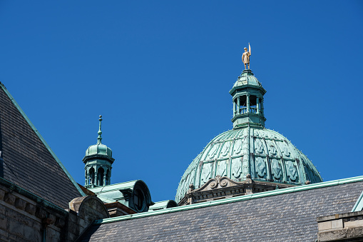 A closer view of the Legislature Building in Victoria, BC.