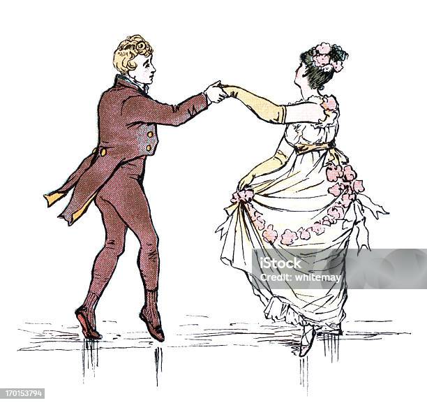 Молодая Пара Танцы Стиль Регенства — стоковая векторная графика и другие изображения на тему Викторианский стиль - Викторианский стиль, Танцевать, Женщины