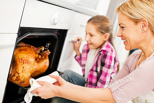 istock Mother and daughter preparing turkey for Thanksgiving day. 170155604