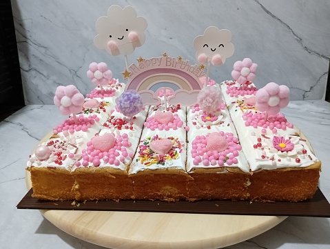 Cute teddy bears on bithday cake