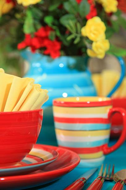 istock Bright Colorful Place Setting with Flowers 170157383