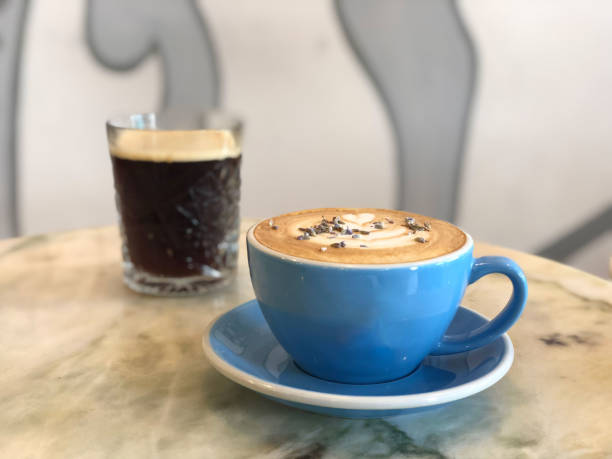 coffee latte topped with dried lavender