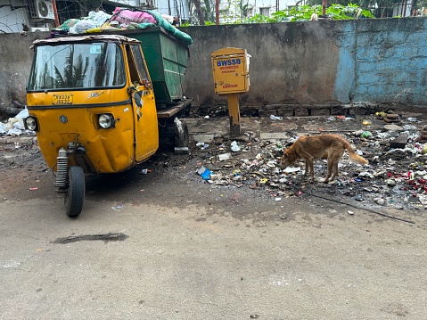 A garbage collection vehicle in Bengaluru, Karnataka, India on September 26,2023 parked to collect garbage