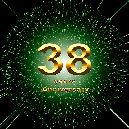 3d illustration, 38 anniversary. golden numbers on a festive background. poster or card for anniversary celebration, party