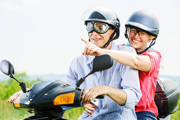 istock Mature couple on a motorbike. 170162296