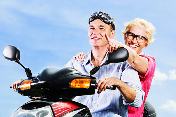 istock Mature couple on a motorbike 170162800
