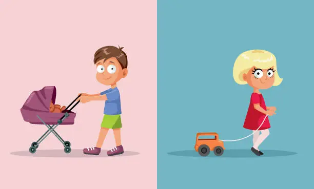 Vector illustration of Children not Following gender Stereotypes while Playing Vector Concept Illustration