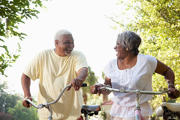istock Senior African American couple riding bicycles 170165340