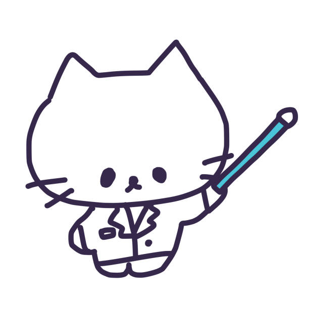 bildbanksillustrationer, clip art samt tecknat material och ikoner med illustration of a cute white color cat holding a pointing stick and pointing - classroom training