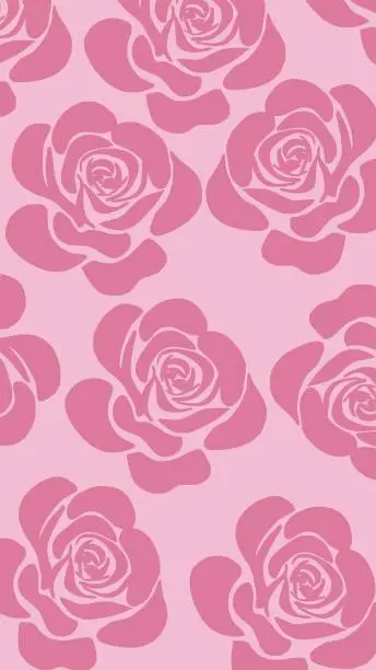 Vector illustration of Pink Roses Silhouette Background Wallpaper