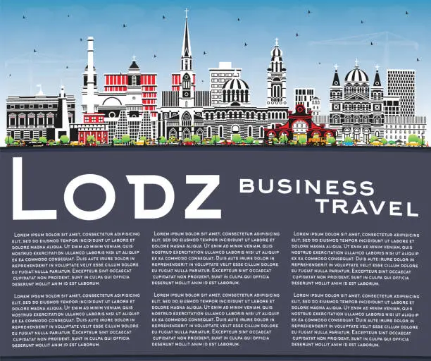 Vector illustration of Lodz Poland City Skyline with Color Buildings, Blue Sky and Copy Space. Lodz Cityscape with Landmarks.