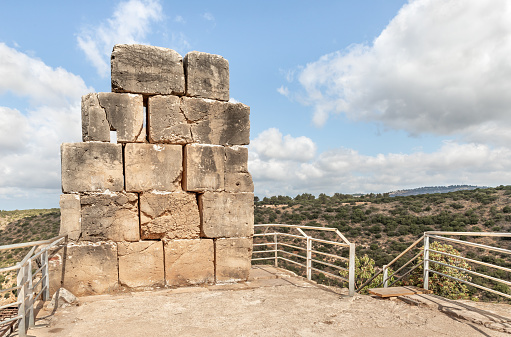 The remains  of walls of upper watchtower in ruins of residence of Grand Masters of Teutonic Order in ruins of castle of Crusader fortress located in Upper Galilee in northern Israel