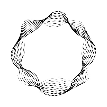 Vector round frame with wavy dotted lines.