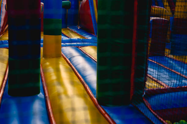 istock Inflatable castle of many colors without anyone. 1701708015