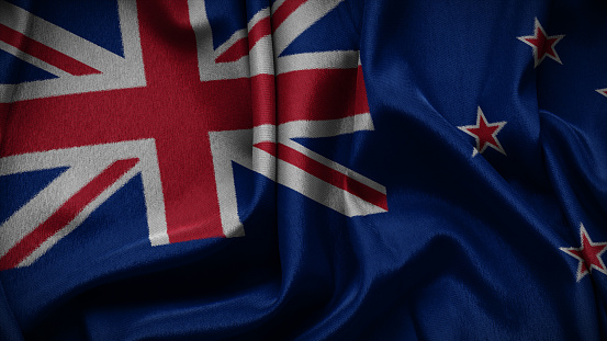 3d illustration flag of New Zealand. Close up waving flag of New Zealand.