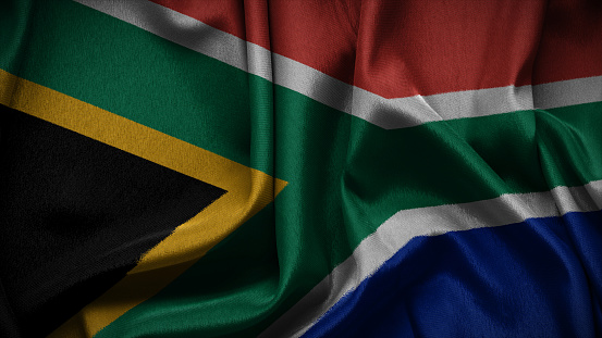 3d illustration flag of South Africa. Close up waving flag of South Africa.