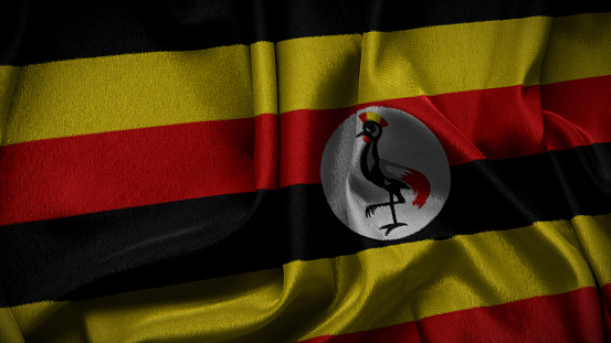 3d illustration flag of Uganda. Close up waving flag of Uganda.