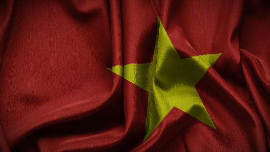 3d illustration flag of Vietnam. Close up waving flag of Vietnam.