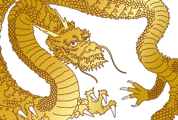 Vector illustration of It is a color illustration of a golden dragon, a mythological creature of the Orient.