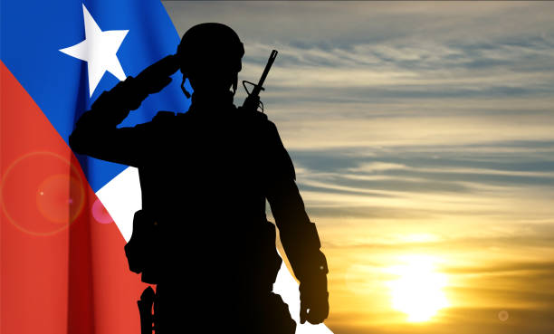 istock Silhouette of a soldier with Chile flag 1701710552