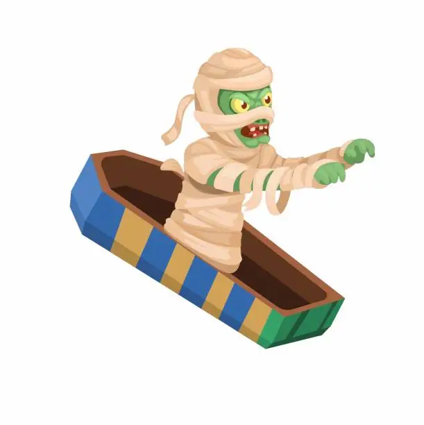 Vector illustration of Mummy Zombie Out From Coffin Character Cartoon illustration Vector