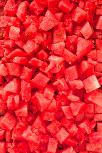 Top view of lots of diced watermelon